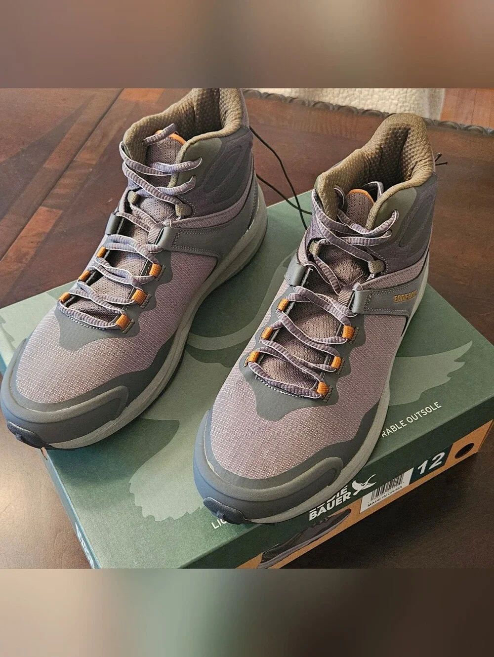 Eddie Bauer Gray and Brown Mid-Top Hiking Boots